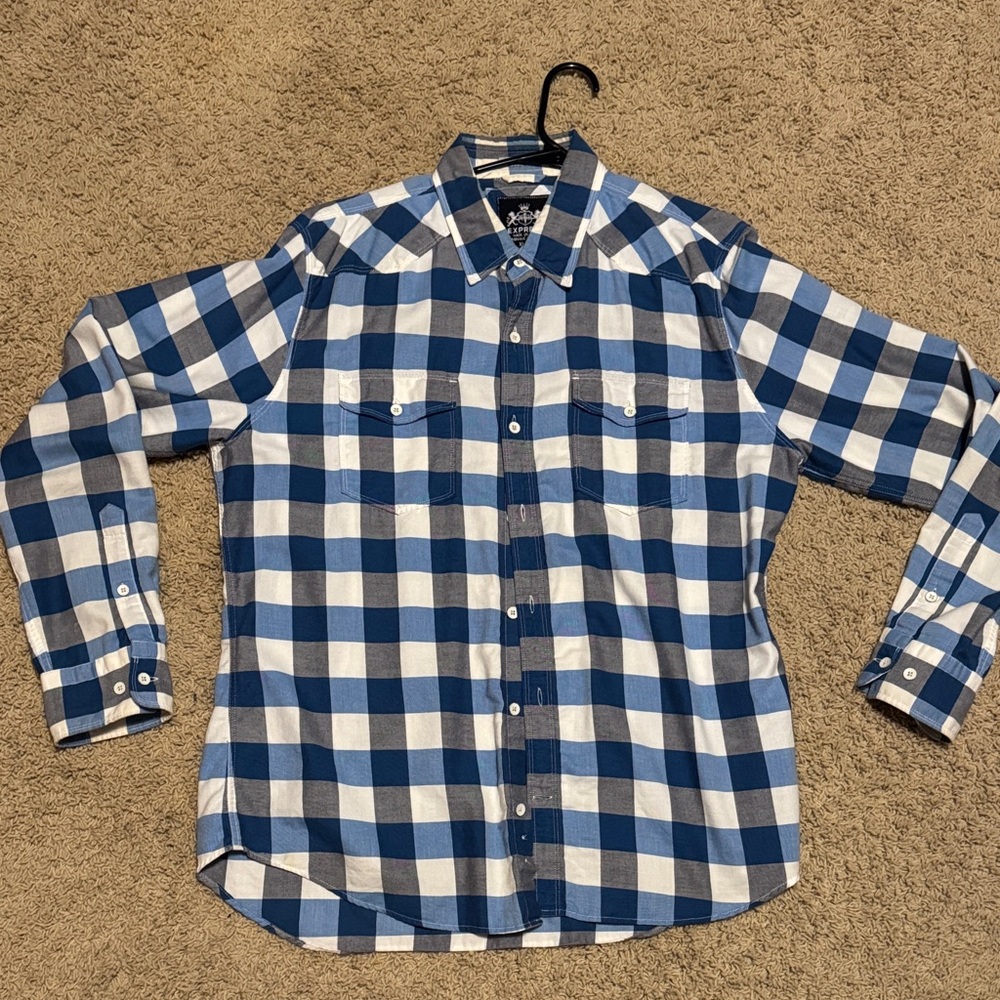 Express Blue and White Checkered Button Up